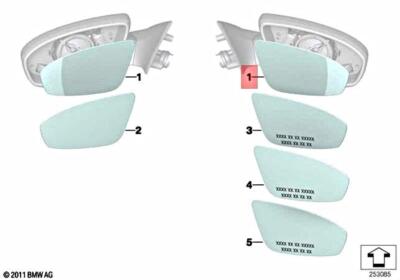 BMW M5 Series F10 Mirror Glass Set Right Side Heated Auto Dim OEM 