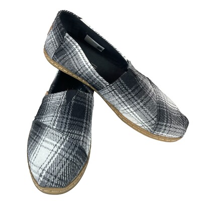 TOMS Shoes Women’s Size Slip On Flats Espadrille Boho Flannel Plaid  Hippie