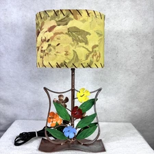 Vintage Floral Tole Table Lamp with Accent Shade 19" Tall Colorful