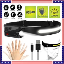 COB LED Headlamp USB Rechargeable Headlight Torch Work Light Bar Head Band Lamp