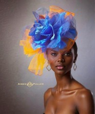 Kentucky Derby Hat Orange and Blue Rose Fascinator Del Mar Melbourne Cup Ascot