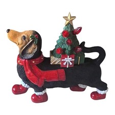 Resin Dachshund Statue Dog Sculpture Bedroom Lighted up Christmas Tree Decor