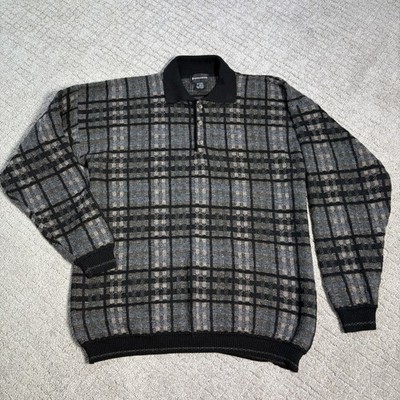 Conte di Milano Sweater Mens XLT Black Gray Tan Pullover Polo Wool Sweatshirt