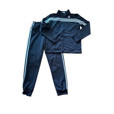 Adidas Kids Tracksuit Set Size 18/20 Black 3 Stripe Jacket  Pants Activewear