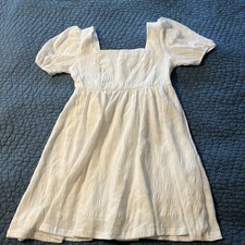 Shein Dress Woman size 6 White 1/2 back zip high waist/pleated/fitted cuffs