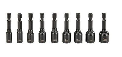 9pc Magnetic Nut Setter Set Metric   MM, Quick-Release Hex Shank, 5mm - 12mm