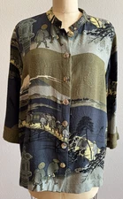 Citron Santa Monica Women's Silk Top Shirt Sz 1X Wearable Asian Art