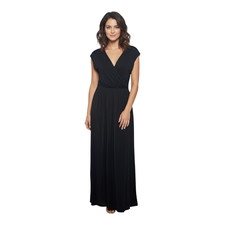 Black Jersey Maxi Dress Vneck Faux Wrap Womens Sz S Short Sleeves Newport News