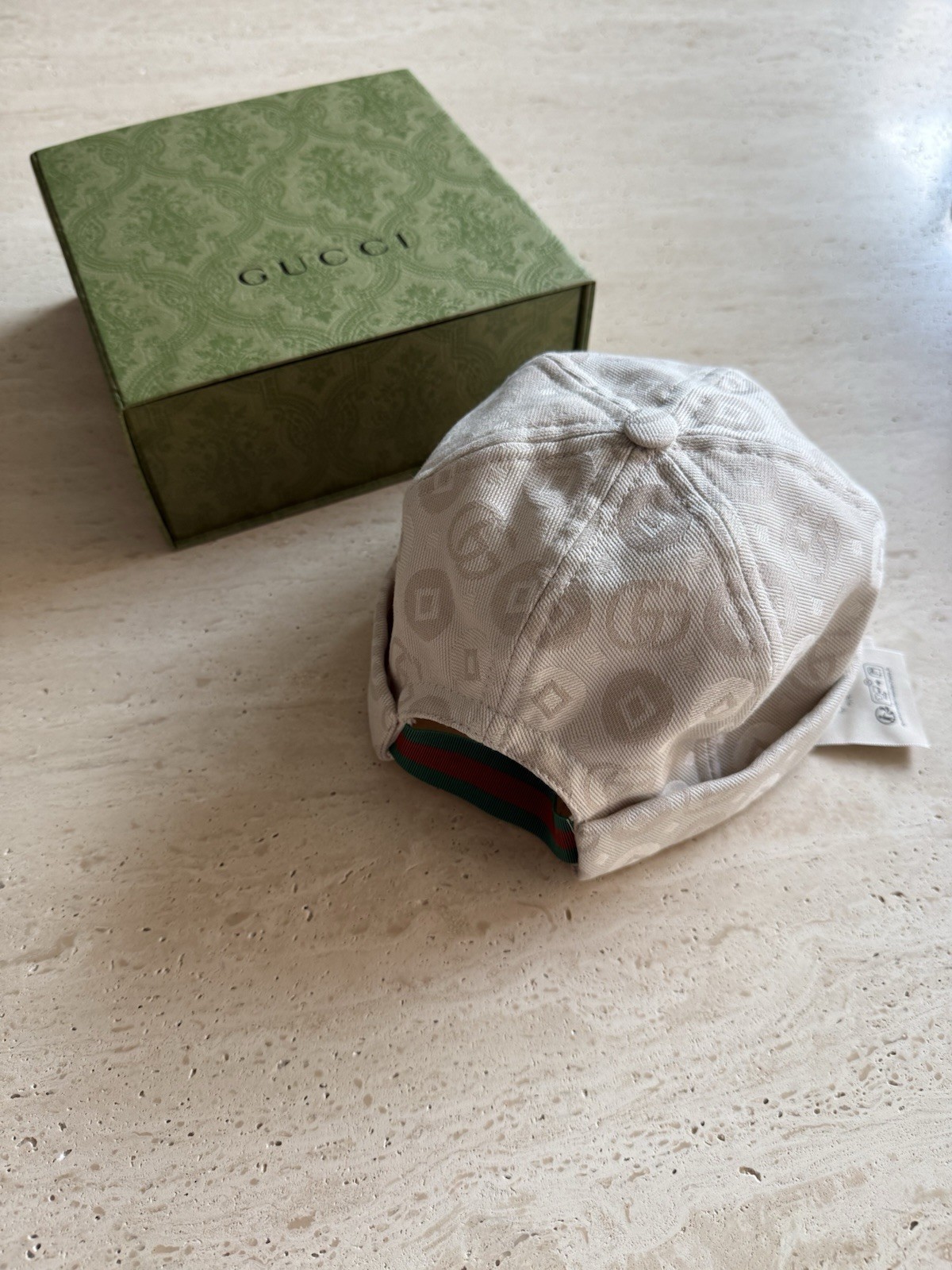 NWT GUCCI GG Kids Jacquard Docker Hat In Ivory Web Elastic Band Sz L / 56cm💝💖 thumbnail 4