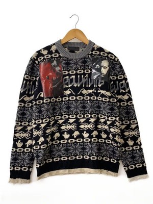 DIESEL BLACKGOLD distressed K-GERKO jacquard knit, size M, wool, black (IT002555
