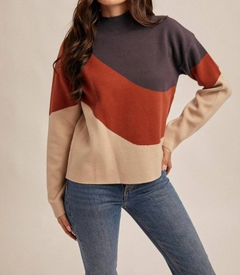 Hem & Thread Color Block Wave Mock Neck Sweater Size L