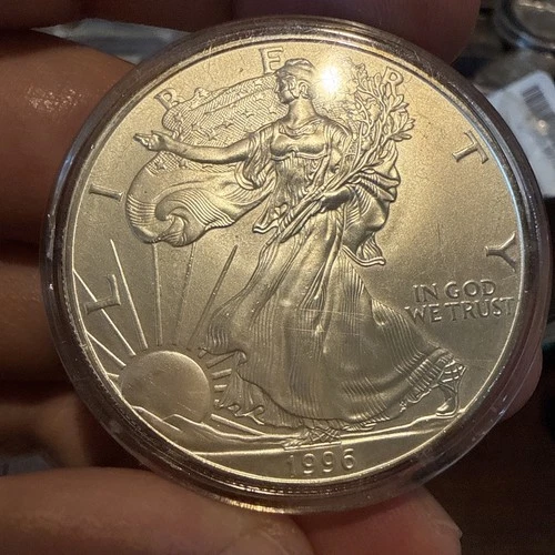 1996 AMERICAN SILVER EAGLE 1 OZ .999 FINE SILVER BU IN Capsule!