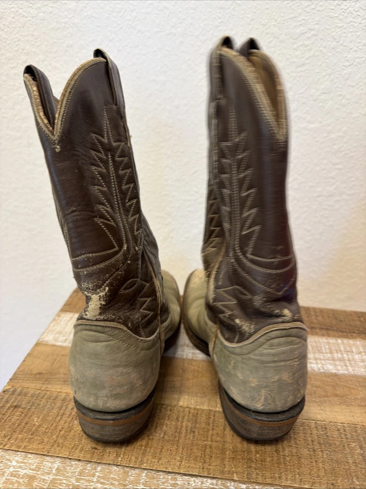 Tony Lama 1043 灰色棕色皮革牛仔西部靴青少年尺寸 2.5 D — 第 3/4 张图片