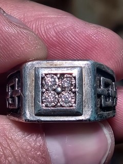 Men's Pinky Ring Size 6.75 Sterling Silver Heavy Ring 15.87 Grams 4 Diamonds
