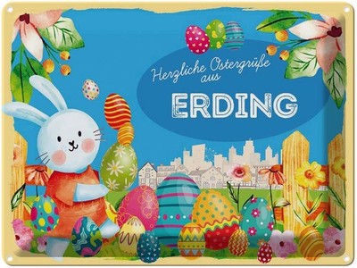 Blechschild 30x40 cm Ostern Ostergrüße ERDING Gruß Deko Geschenk Metall Schild