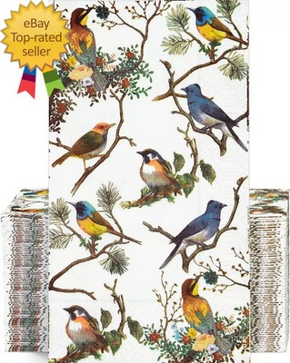 100PCS Guest Towels Disposable 3 Ply Paper Hand Napkins for Bathroom Spring Bird