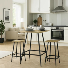 Breakfast Bar Set 3 Piece Table 2 Stools Small Space Dining Kitchen Oak Wood