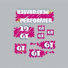 1988 GT BMX - JR Performer decal set for Black or Blue frame - on Clear
