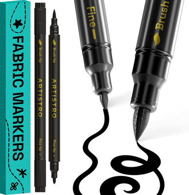 2 Black Dual-Tip Fabric Markers - Fabric Decorating Kit - Permanent for Clothes