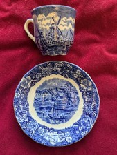Old Demitasse Cup & Saucer Palissy Pottery Thames River Scenes Blue Transfer