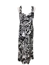 PLANET BLACK,GREY & WHITE PRINT SLEEVELESS STRETCH JERSEY MAXI DRESS SIZE 12