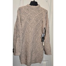 NWT Express Rhinestone Embellished Mock Neck Sweater Dress sz S in Sandy Beige