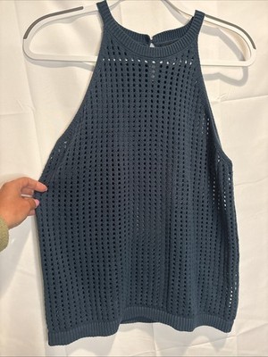 Halogen Tank Top 100% Cotton High Neck Dark Teal womens medium