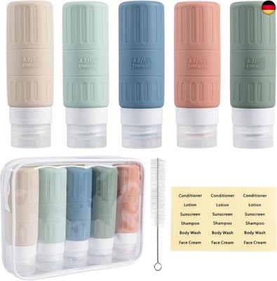 Carehabi 100 ml Bottles for Filling, Pack of 5 Silicone Travel Bottles Travel