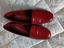 NEXT PATENT LEATHER LOOK SLIP ON  SHOES BLOCK HEELS 1.5" RED SIZE 6W  EU 39wide