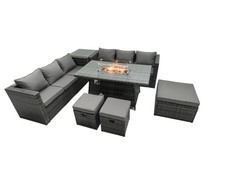 Fimous Rattan Garden Furniture Sofa Sets Outdoor Patio Gas Fire Pit Dining Table