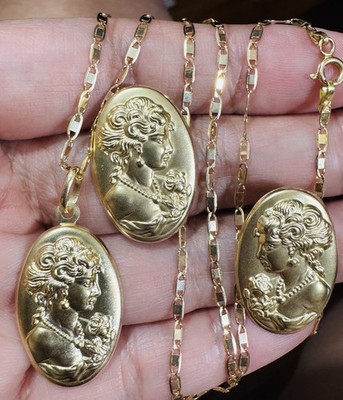 Echt 18K 750 Gold Set Queen Elizabeth Ohrring & Halskette 18'' lang 7,6 g 3 mm