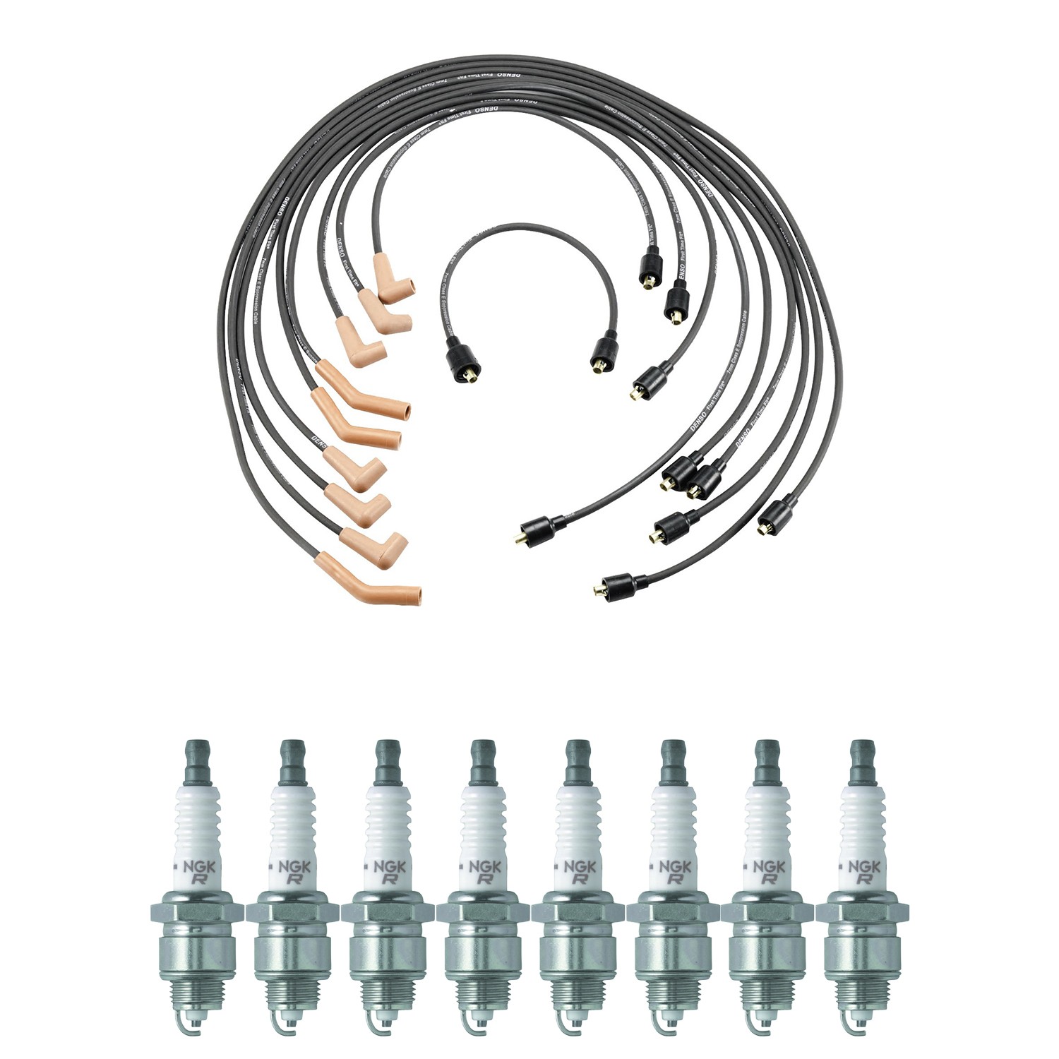 Denso Ignition Wires and NGK Spark Plugs Kit for Dodge Magnum 1978 6.6L V8