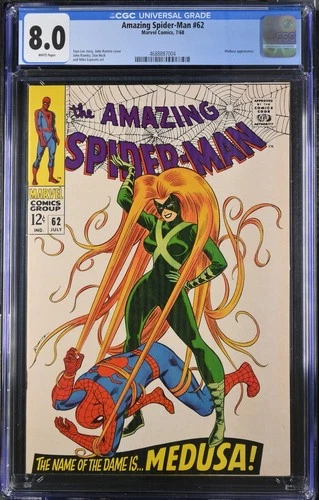 AMAZING SPIDER-MAN 62 CGC 8.0 WHITE PGS V1 MARVEL 1968! CLASSIC MEDUSA COVER! 50