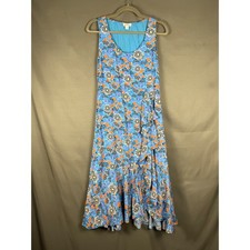 Sundance Floral Modal Maxi Dress Womens S Blue Orange Ruffle High Low Boho