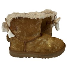 UGG Gita Gold Glitter Bow Chestnut Suede Sheepskin Women's Boots Size 6