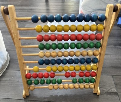 Vintage Wood Abacus Colored Beads Folding Educational Home School 14'' x 14''