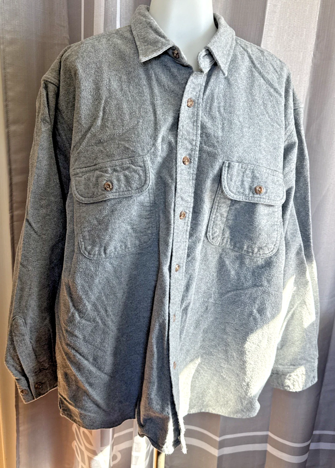 Field & Stream Gray Flannel Button-Down Shirt Mens XL Shacket Long-Sleeve Cotton