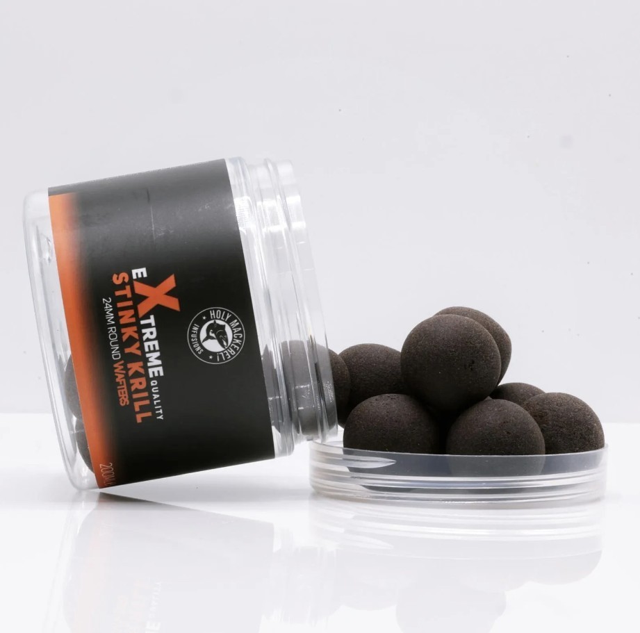 Holy Mackerel Stinky Krill Brown 24mm Round Wafters - Carp/Catfish Fishing Bait