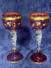 Antique Bohemian Moser-style Cranberry Glass Wine Hocks - Pair 7.25 Antique Bohemian Moser-style Cranberry Glass Wine Hocks - Pair 7.25
