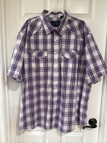 Bruno New York Men's 3XT Short Sleeve Button Up Shirt White/Purple Multi Plaid