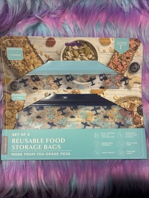 Kitchen Set of 2 Airplane Patterned Reusable Food Storage Bags BPA/Lead Free