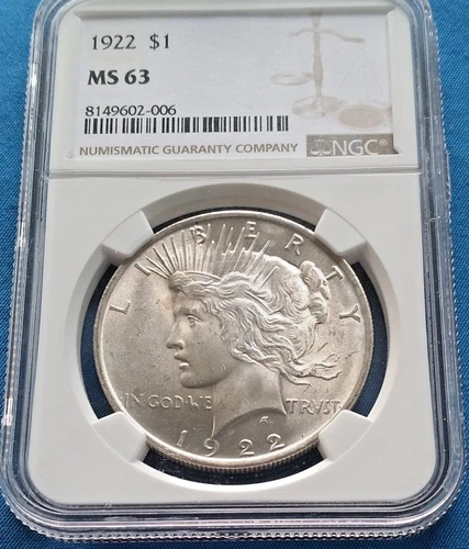 1922 Peace Silver Dollar $1 Coin NGC MS63