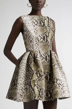AUTH Oscar de la Renta Python Print Silk Faille Fit & Flare Size 8 US