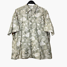Island Shores Original Beige Green Hawaiian Resort Wear Tropical Shirt Men's XL