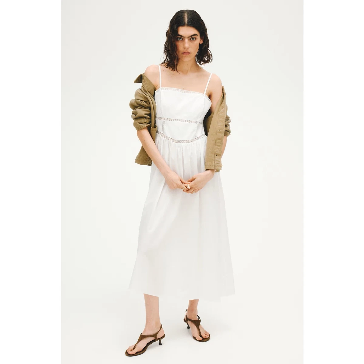 h and m white lace dress Women's Cream Long Lace Dress