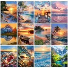 12 Pack 5D Diamond Art Kits for Adults - Beach Diamond Art DIY Paint with Rou...