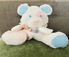 Vintage Baby Puffalump Mouse with Rattle Fisher Price 1988 White Blue Pink Plush