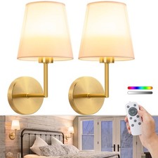 Battery Operated Wall Sconce Set of Two,Gold Wireless Sconces Set of 2 Rechar...