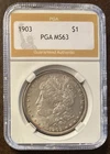 1903-P Morgan 90% Silver Dollar Certified PGA MS63 Authentic UNC $1 Tone Coin