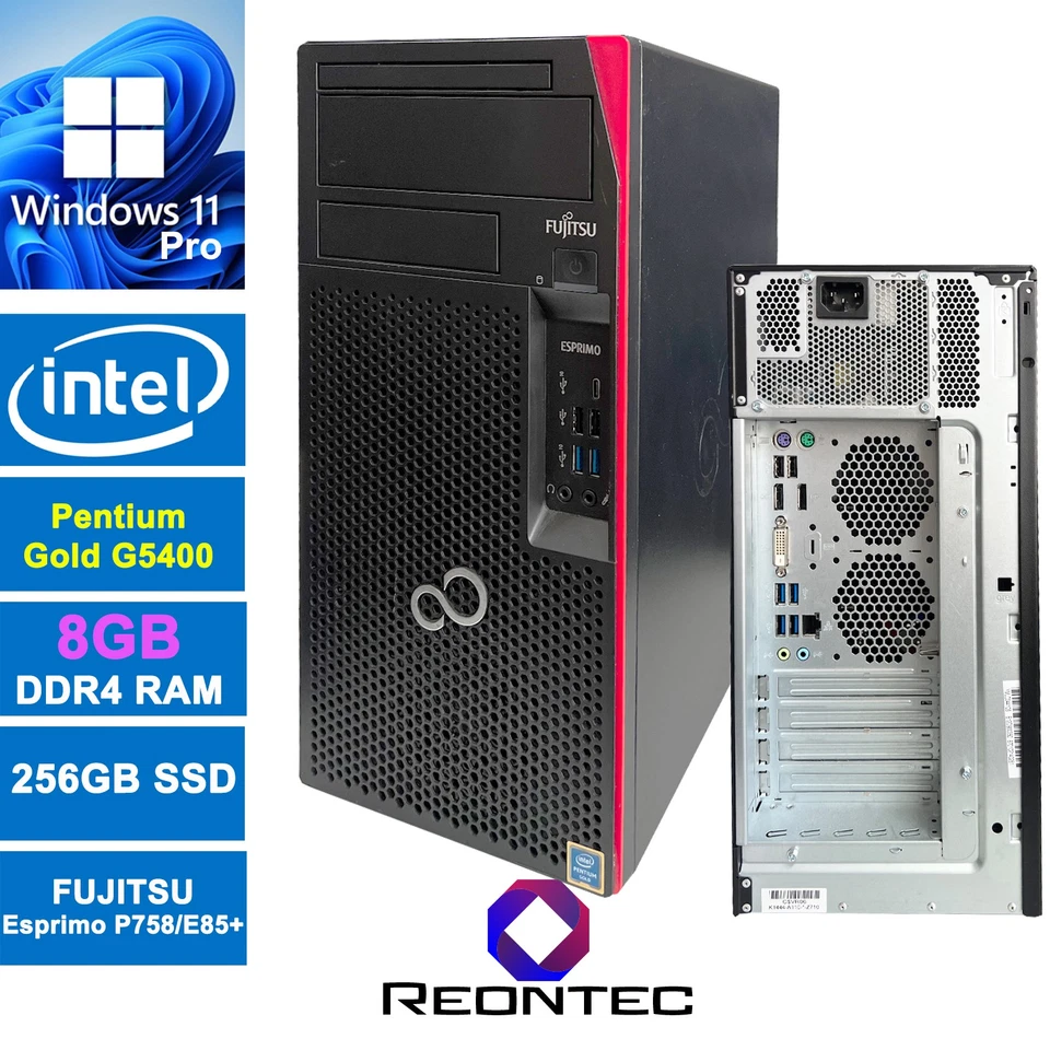 Fujitsu Esprimo P758/E85+ Intel Pentium Gold G5400 Win 11 Pro 256GB SSD 8GB RAM - Bild 1 von 1